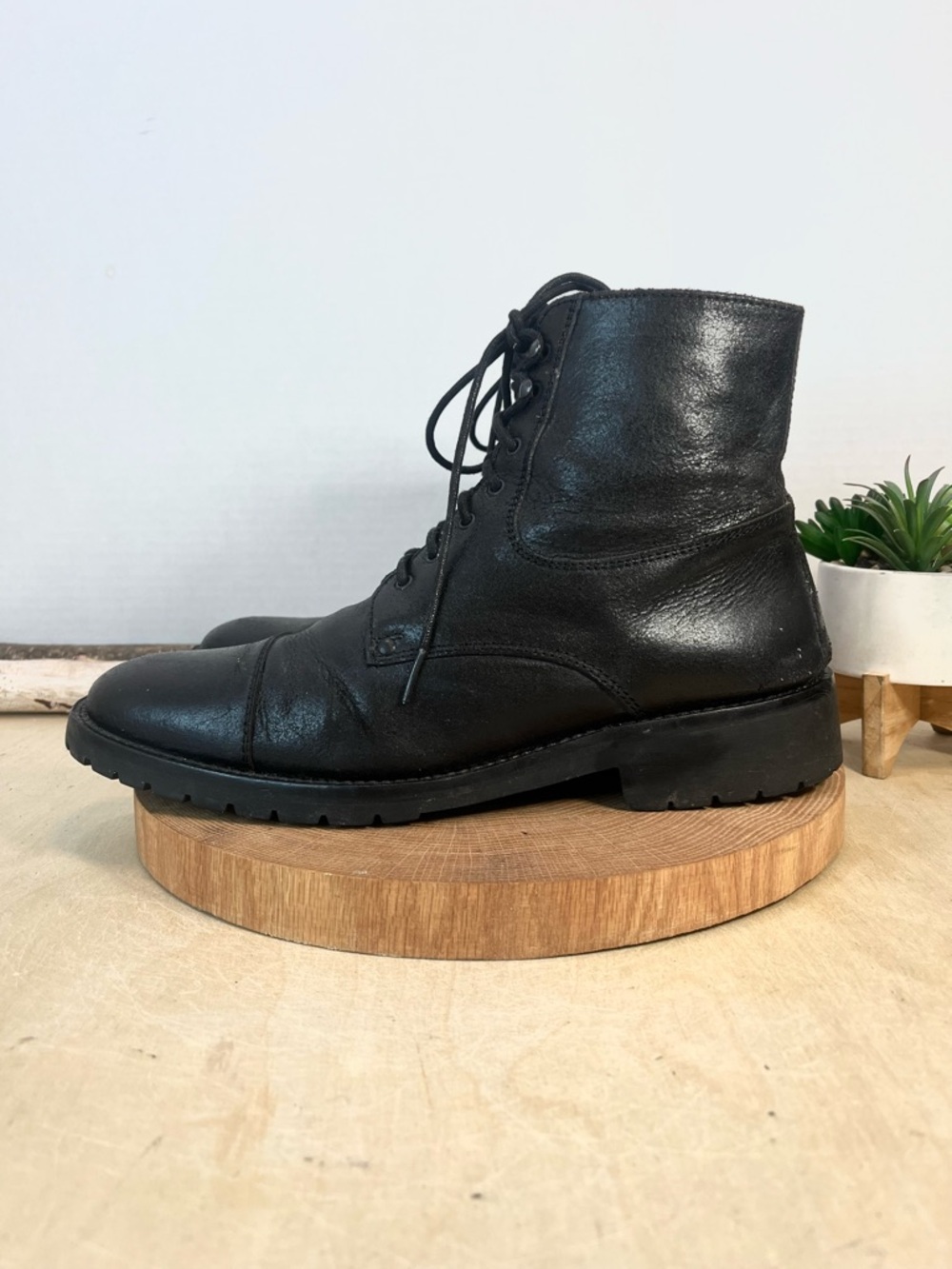 To Boot New York Black Distressed Leather Cap Toe Lug Sole Boots - Men's 10 - Picture 5 of 14